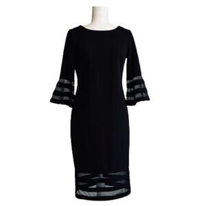 Calvin Klein Black Illusion Banded 3/4 Bell Sleeve Stretch Sheath Dress Size 6